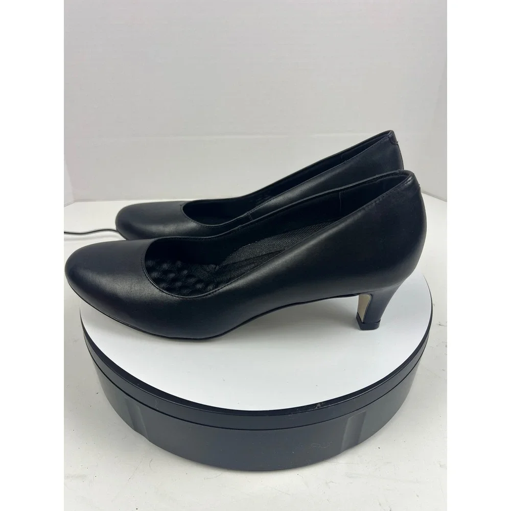 R2‎ Hommerson Womens Black Leather Kitten Pumps 9M Arch Support Comfort Heel